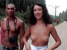 Flashing Her Small Titties On A Path