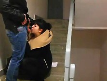 Chubby Russian Blows Her Friend On Stairs