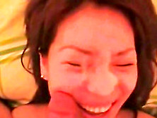 A Pretty Korean Girl Is Filmed Sucking A Small Cock And Taking Its Cum All Over Her Face