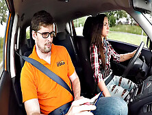 Watch This Pierced Brunette Bangs Her Driving Tutor In Pantyhose & Glasses