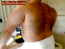 Hairy Muscle Bear Plays With Himself In The Bathroom