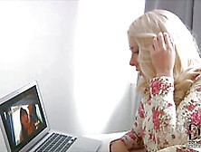 Stunning Blonde Model Polina E Is Watching A Porn Movie And She Loves It.