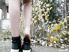 Outdoors Nylon Legs Plays With The Fall Foliage