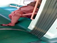 Candid Feet In Flip Flops Legs Face On Train