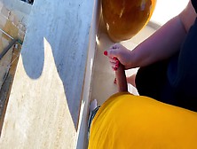 Risky Handjob At An Italian Viewpoint And Spit Cum On Street