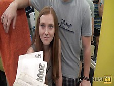 Hunt4K.  Long-Haired Ginger With Cute Face Sells Tiny Pussy For Money
