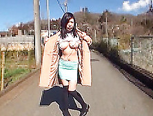 Busty Japanese Girl In A Miniskirt Flashing In Public
