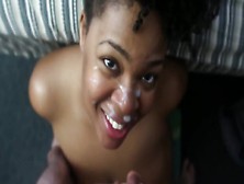 Natural Afro Ebony Big Tits Licks Balls & Takes Nice Facial!