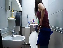 Teen Seats In Toilet To Take A Pee