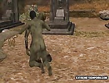 3D Zombie Babe Fucked In A Graveyard