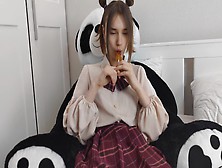 Innocent Schoolgirl Swallows A Lollipop With Saliva,  Showing Her Charming Feet And Really Wants To Be Gaspe