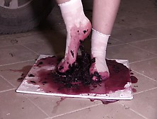 Plump Legs In White Socks Mercilessly Trample Grapes.  Crush Fetish