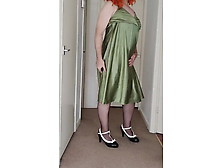 Hot Crossdresser Green Satin Slip Dress