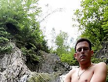 Cute German Twink Boy Jerks Off Risky His Cock Naked Outside At The Waterfall