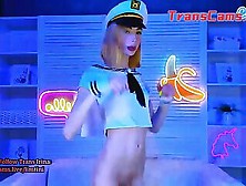 Skinny Teen Trans College Girl In Navy Shirt Loves To Dance