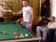 Amateur European Gangbang On A Pool Table