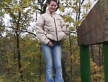 Hot Brunette Peeing In Nature