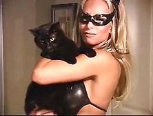 Blonde As Catwoman In Skintight Black Leather