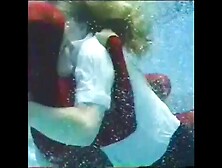 Red Vintage Scuba Girl Drowning In Pool