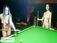 Two Naked Sluts Play Billiards In A Night Bar