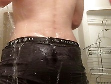 Hot Twink Takes A Shower While Wearing Undies