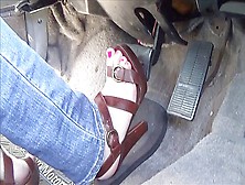 Pretty Feet In Strappy Sandals Pumping Pedals In Old Oldsmobile