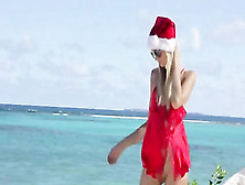 Skinny Blonde In Santa Claus Outfit
