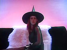 Sexy Red Haired Witch Strips,  Masturbates, Sucks Cock And Takes A Facial.