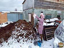 Russian Beauty Play With A Bucket Of Cowshit And Masturbates
