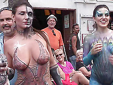Funny Amateur Damsel Showcasing Her Big Tits And Nice Ass In A Reality Street Party Outdoor
