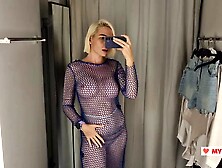 Try On Transparent Clothes With Huge Tits In The Dressing Room.  Look At Me In The Dressing Room