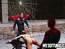 3D Hottie Double Teamed By Spiderman And Superman