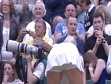Sweaty Tennis Babe Bending Over After Match