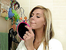 Right On The Bathroom, Horny Slut Teases Her Wet Muff In A Solo Performance