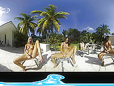 Lesbian Virtual Reality Show,  Squirting Outdoors By The Pool