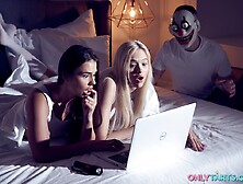 Oh Fuck Horror Movie Night Leads To Hot Threesome Sex