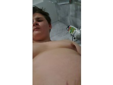 Fat Boy Jerks Cock In Shower And Cums