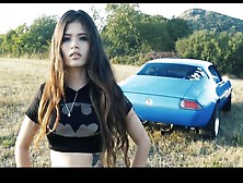 Beautiful Sexy Irene And A Blue Pontiac