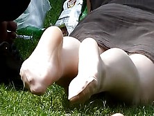 Candid View Of Soft Amateur Feet In Public Park