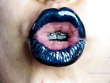 Gothic Dark Blue Lipstick And Glossy Lips
