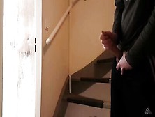 Horny Lad Pulls Hard Cock Out On The Stairs And Jerks Off