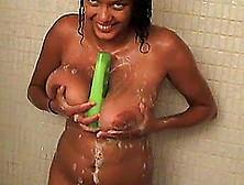 Amateur Ebony Chick Washes Her Big Natural Tits In The Shower