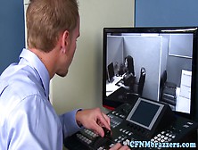 Busty Office Cfnm Babes Cockriding In Trio
