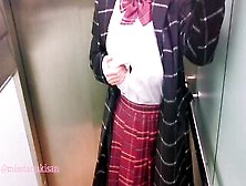 School Girl 19 Yo Gets Naked Nude Inside Elevator After School Almost Caught By Neighbor Outdoors Masturb