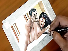 Erotic Art Or Drawing Of A Sexy Bengali Indian Woman Having "first Night" Sex With Husband