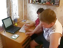 Russian Boys Teaching Mom How To Use The Computer.