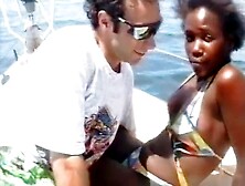 Sexy French Ebony Gets Her Tits Sprayed On The Beach