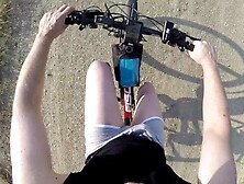 Naked And Horny In Public Pov - Riding Nude In Nature,  Shaved Body,  Masturbation Until Cumshot