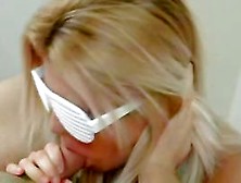 Shy Blond In Glasses Blows On Pecker