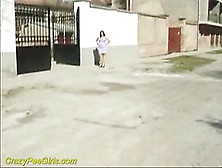 Sexy Chick Peeing On The Side Of The Road